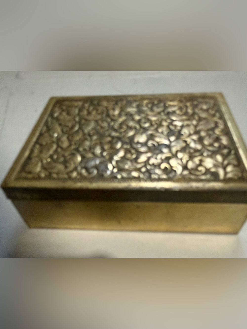 Vintage Gold-Tone Metal Trinket Box Ornate Floral Scrollwork